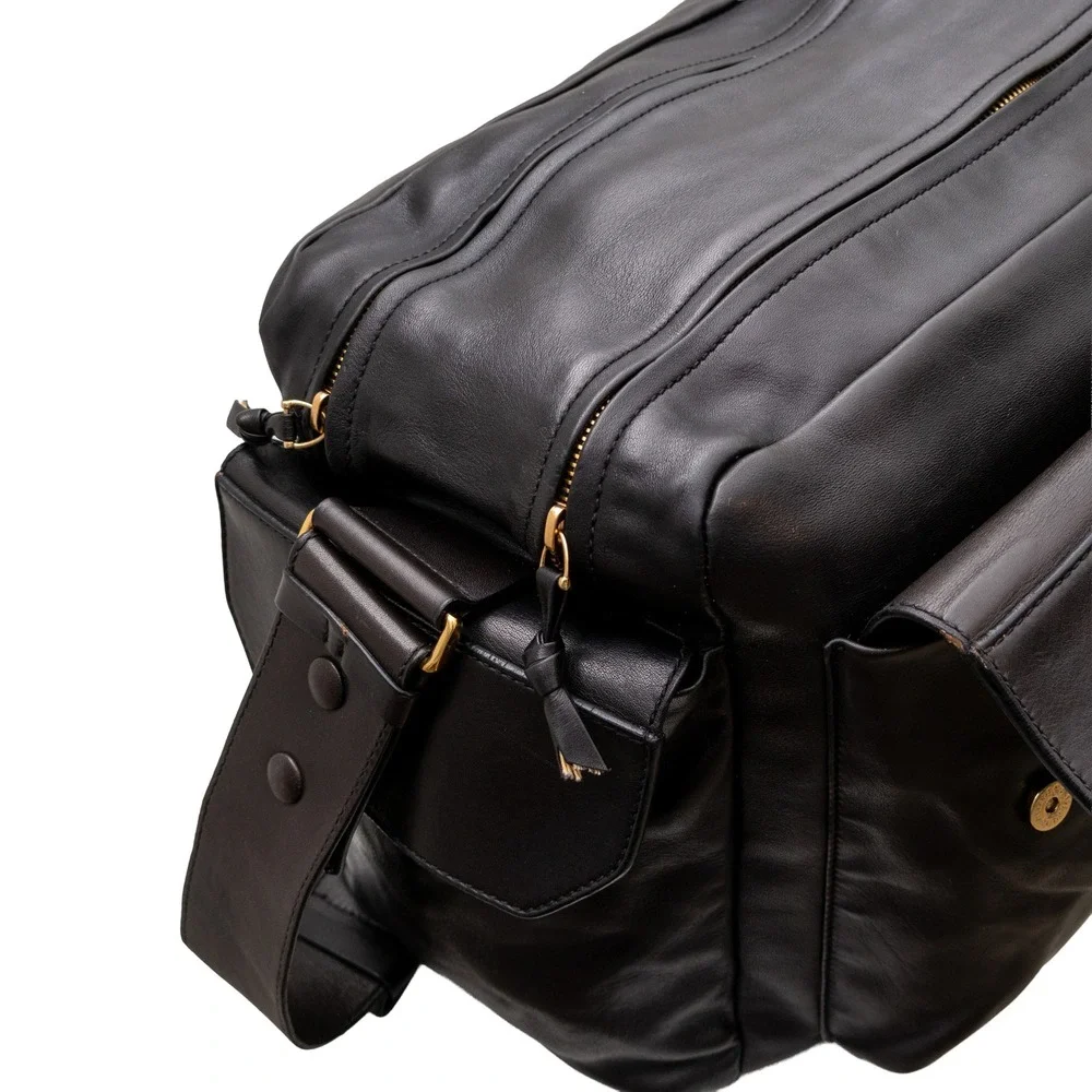 Vntg 1990s Bottega Veneta Dark Brown Leather Multi Pocket Messenger Shoulder Bag